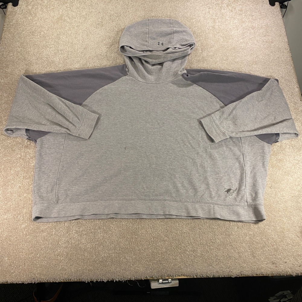 Under Armour Project Rock Hoodie Mens Medium Gray Loose Fit Brahma Bull Pullover